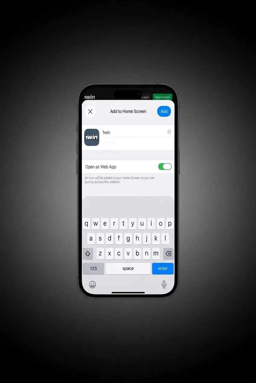 1win PWA app installation steps on Safari showing Add to Home Screen process for iOS users in India