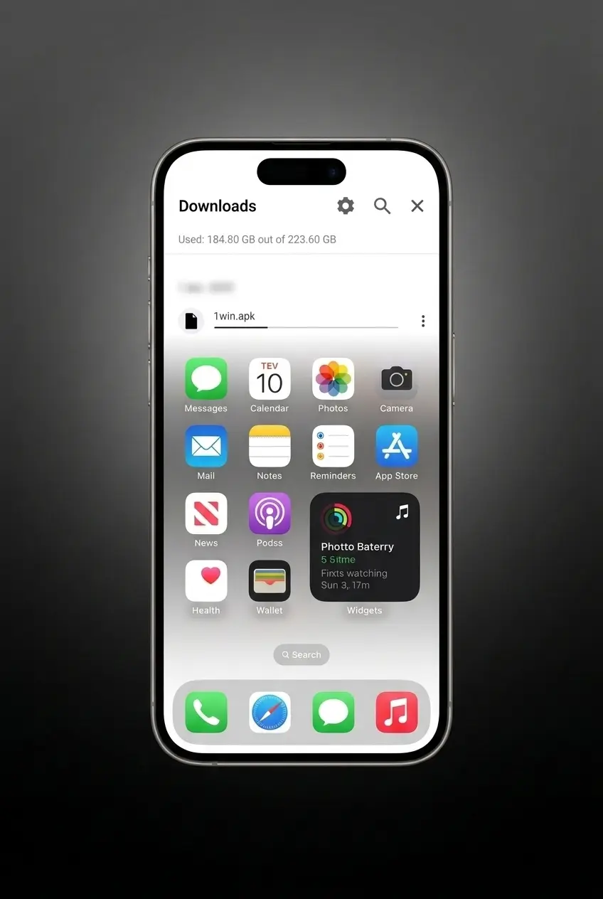 1win APK download steps for Android showing 3-step installation process with Download App button