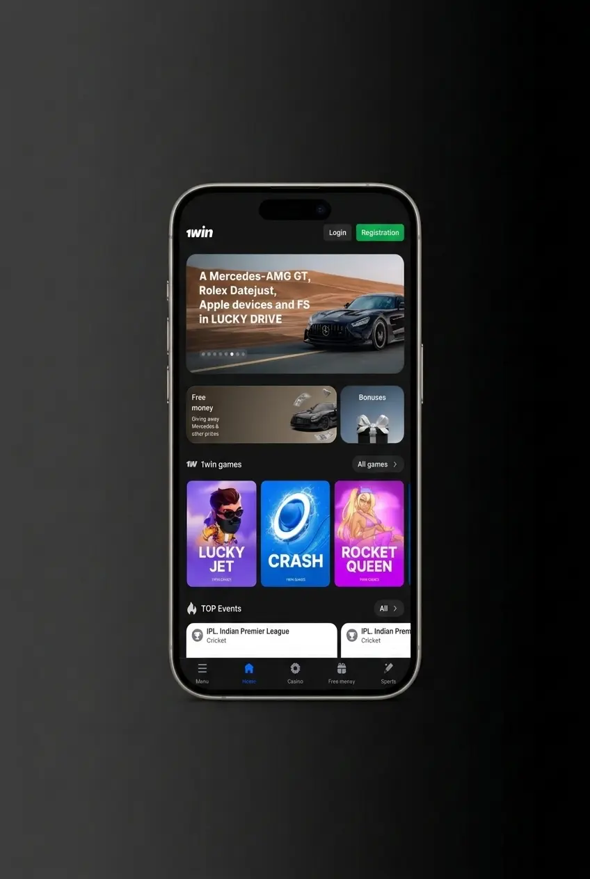 5-step guide to download 1win PWA app on iOS via Safari, showing login, Share icon, and Add to Home Screen steps