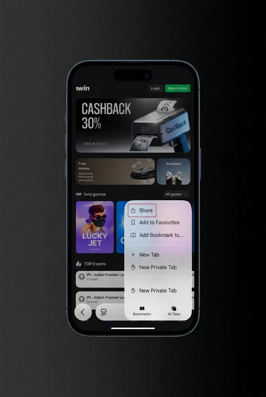 Step-by-step guide showing how to download the 1win iOS app in 5 steps via App Store