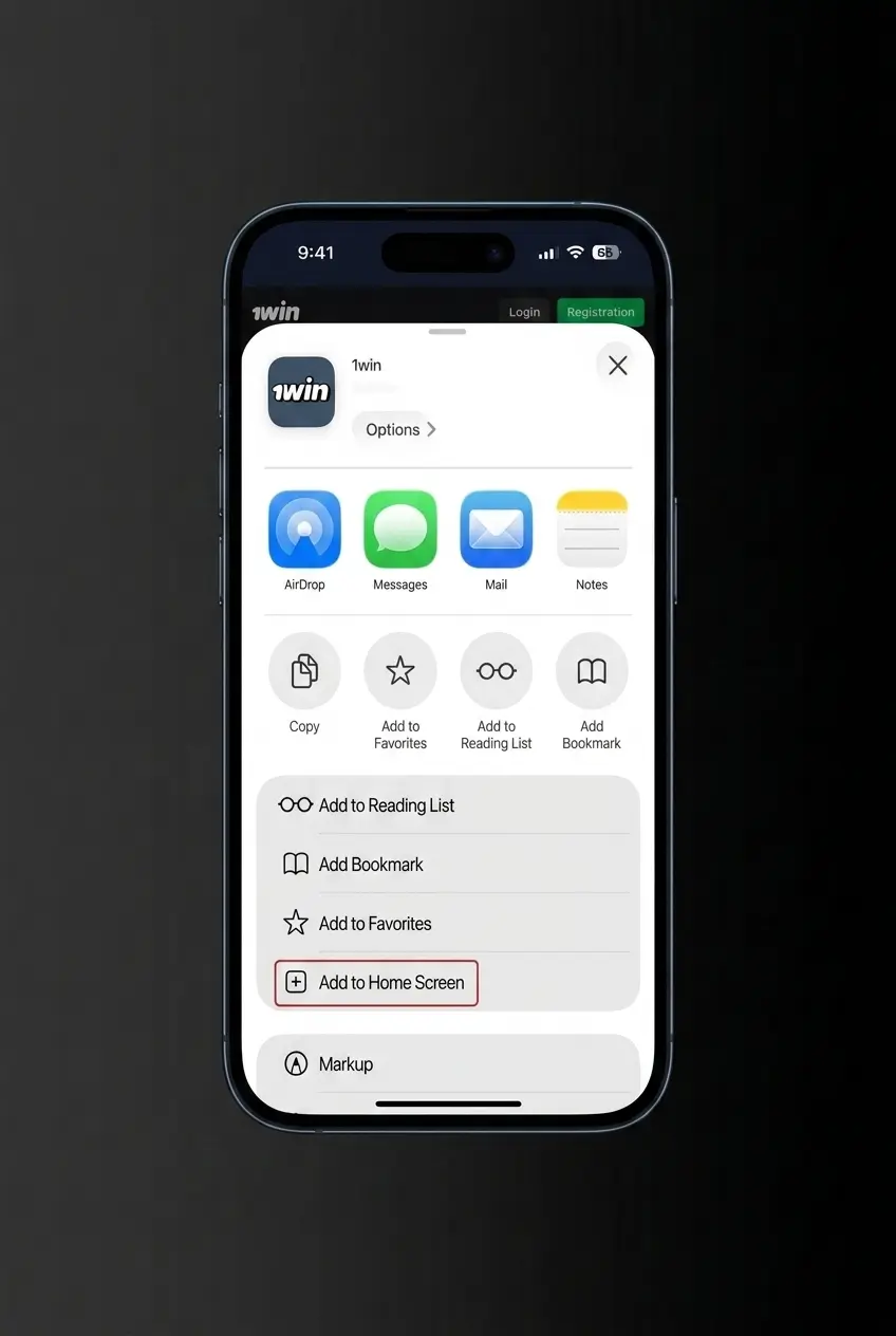 Step-by-step guide showing how to download the 1win iOS app in 5 steps via App Store