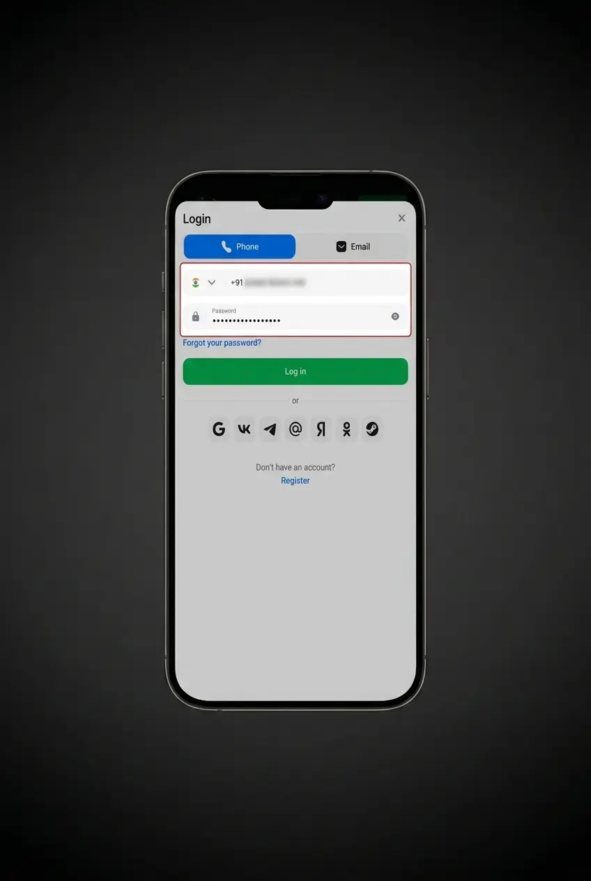 1win app login screen showing step-by-step account sign-in process with numbered instructions